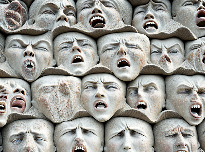 Textured Surface with Multiple 3D Faces Expressing Varied Emotions