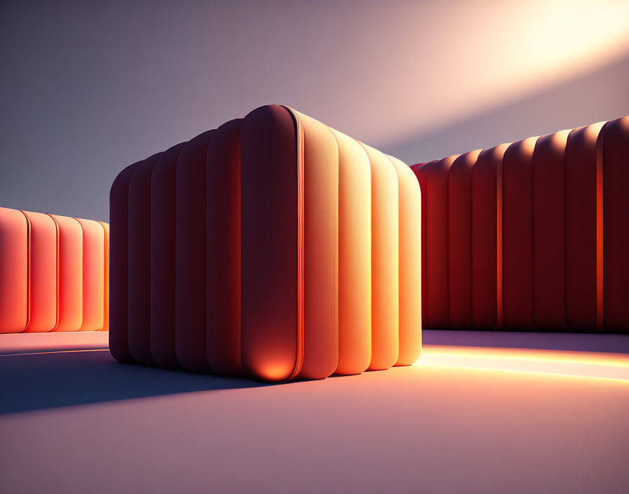 Warm-Colored 3D Abstract Shapes with Soft Edges in Dim Lighting