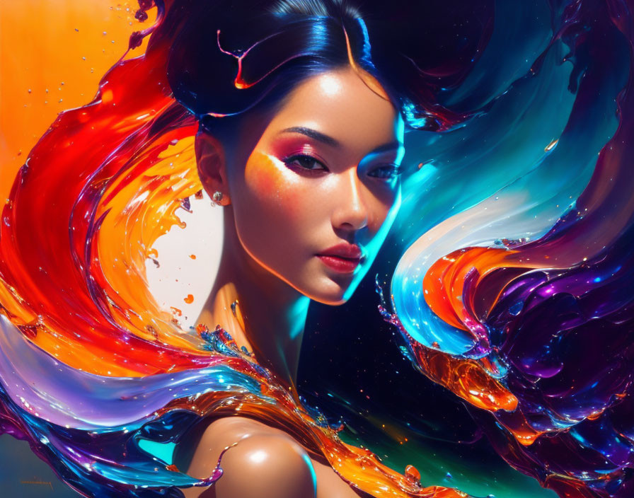 Colorful portrait of a woman with swirling vivid colors