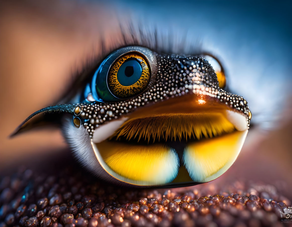 Detailed Reptile Eye and Scales in Blue, Orange, and Yellow