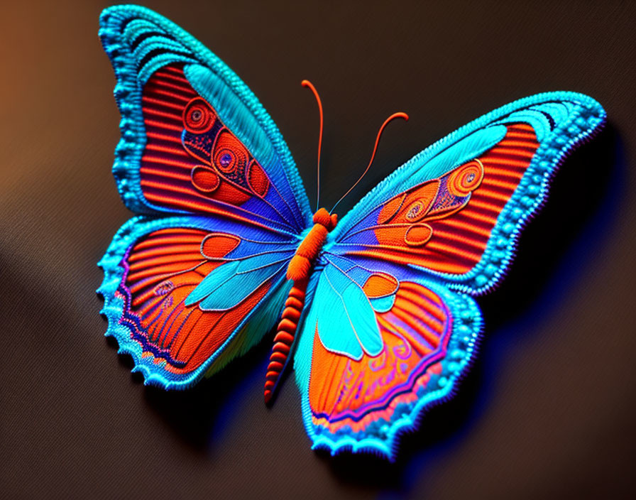 Colorful Butterfly Illustration with Orange and Blue Patterns on Dark Background