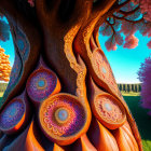 Colorful Whimsical Tree with Circular Designs in Vibrant Landscape