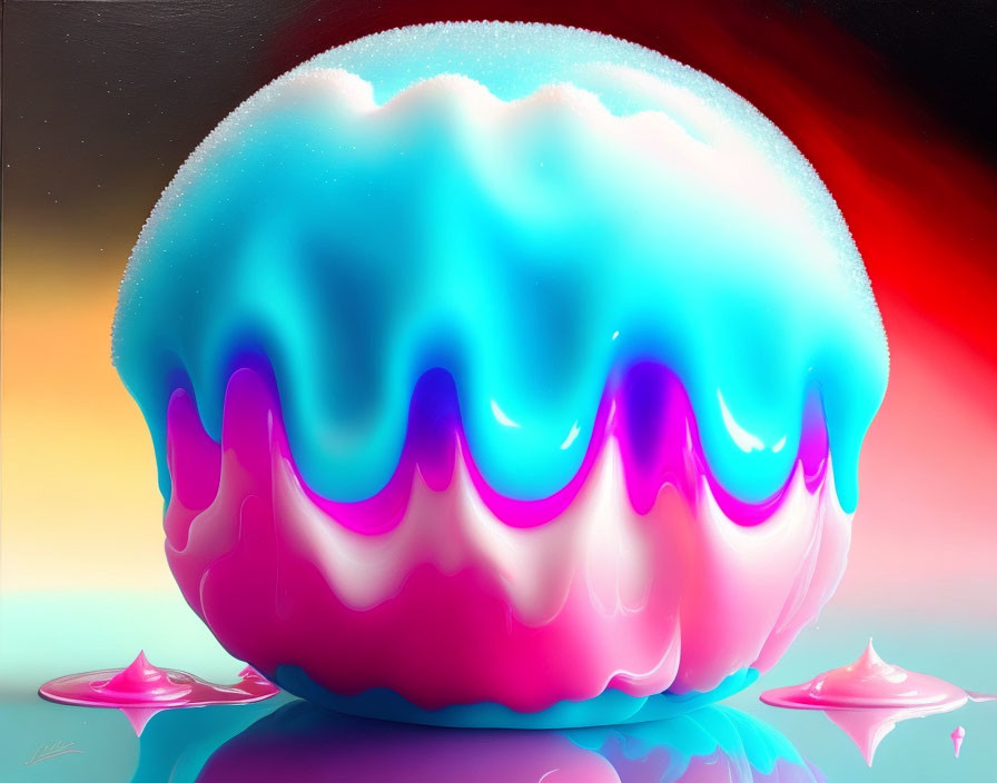 Colorful Melting Blob Art in Blue and Pink Palette