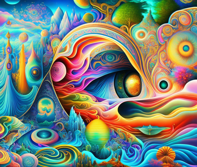 Colorful Psychedelic Landscape with Eye-Like Structure