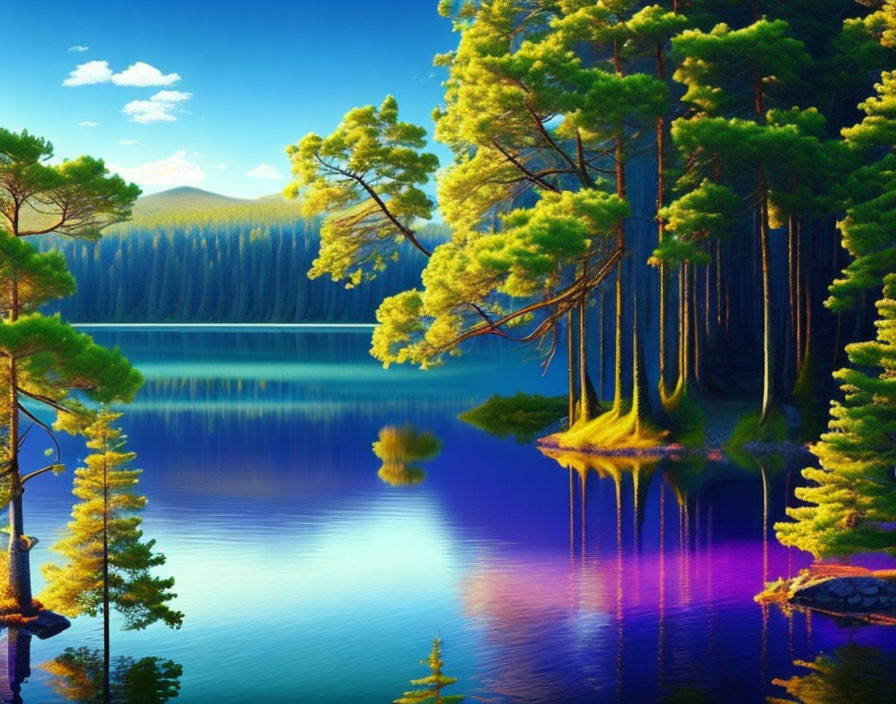 Tranquil Lake Reflecting Blue and Purple Hues