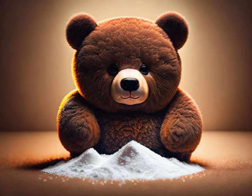 Fluffy Brown Teddy Bear with Stitching on Glowing Background