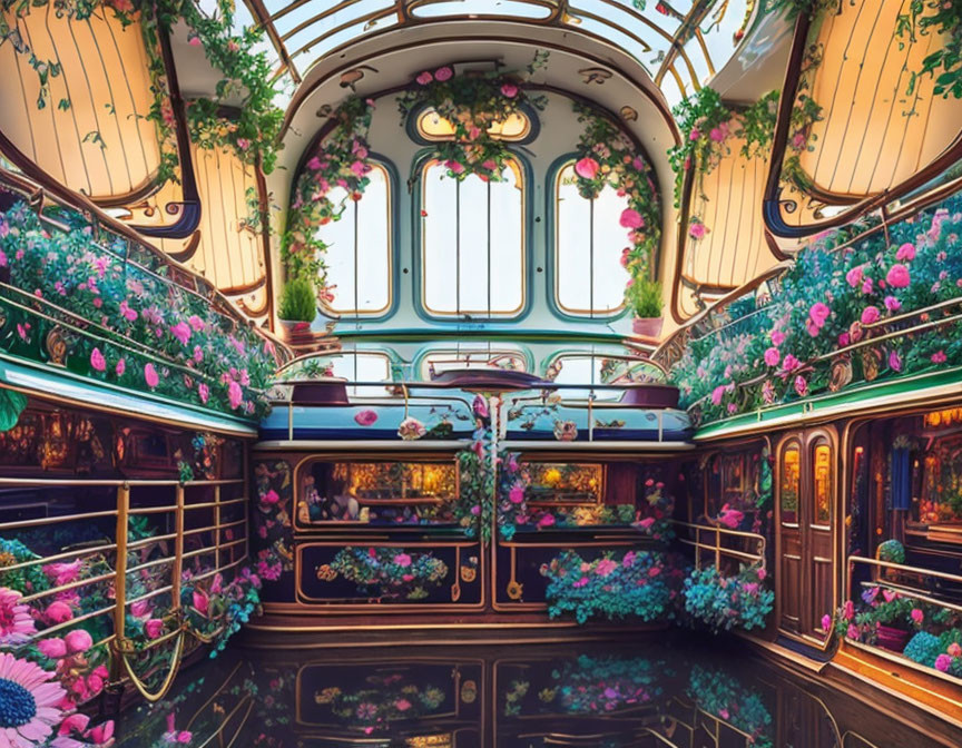 Elaborate Floral Decorations in Vibrant Interior