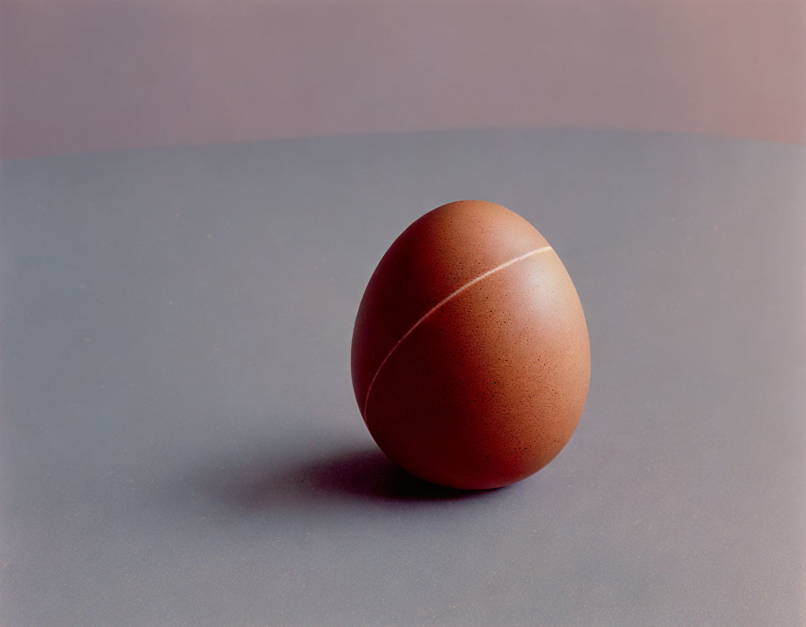 Brown egg on smooth surface against pink background