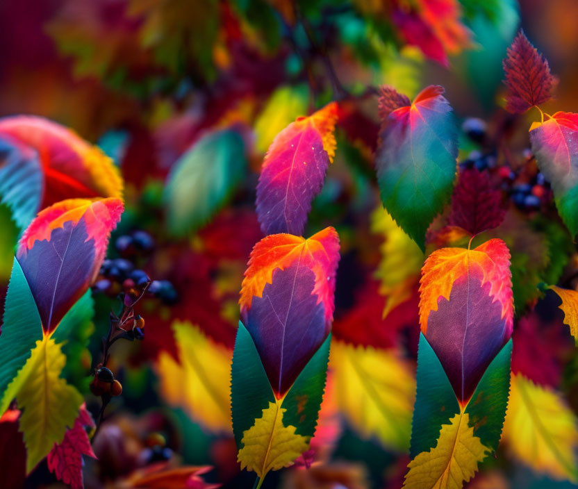 Colorful Autumn Leaves and Berries in Soft Focus