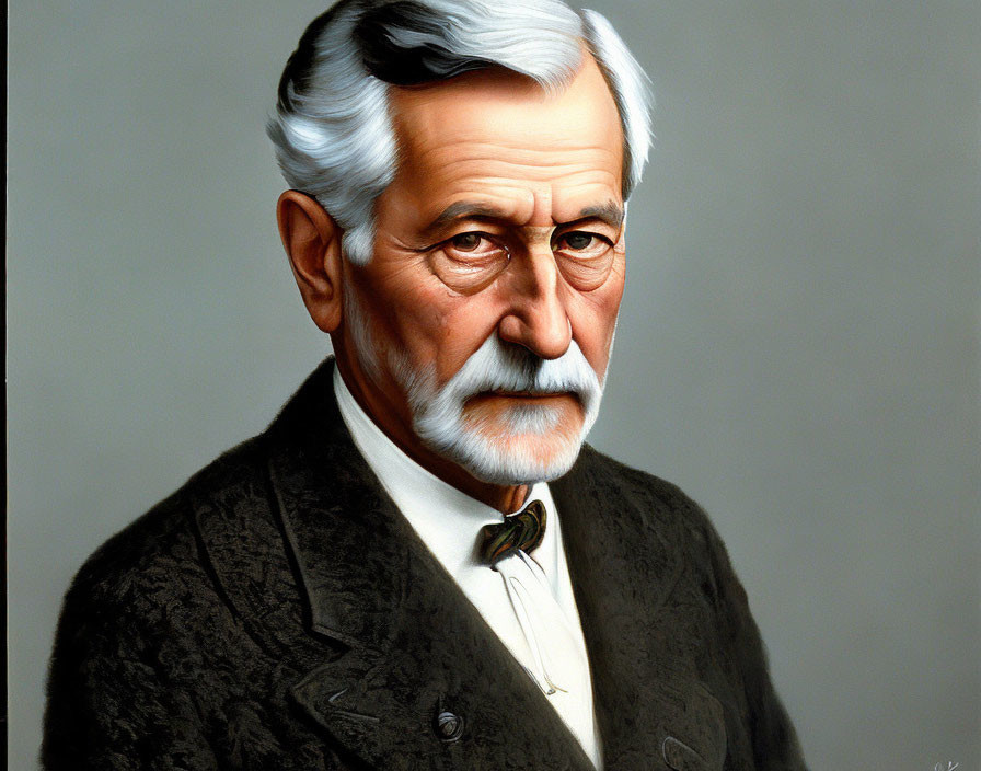 Elderly Man Portrait in Black Suit and Bow Tie