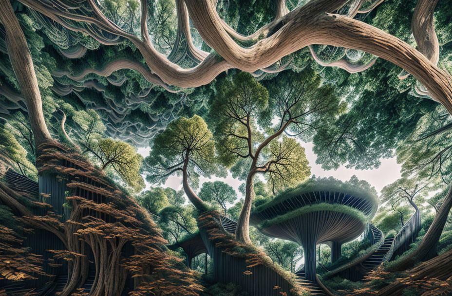 Twisted trees and intricate staircase in surreal forest