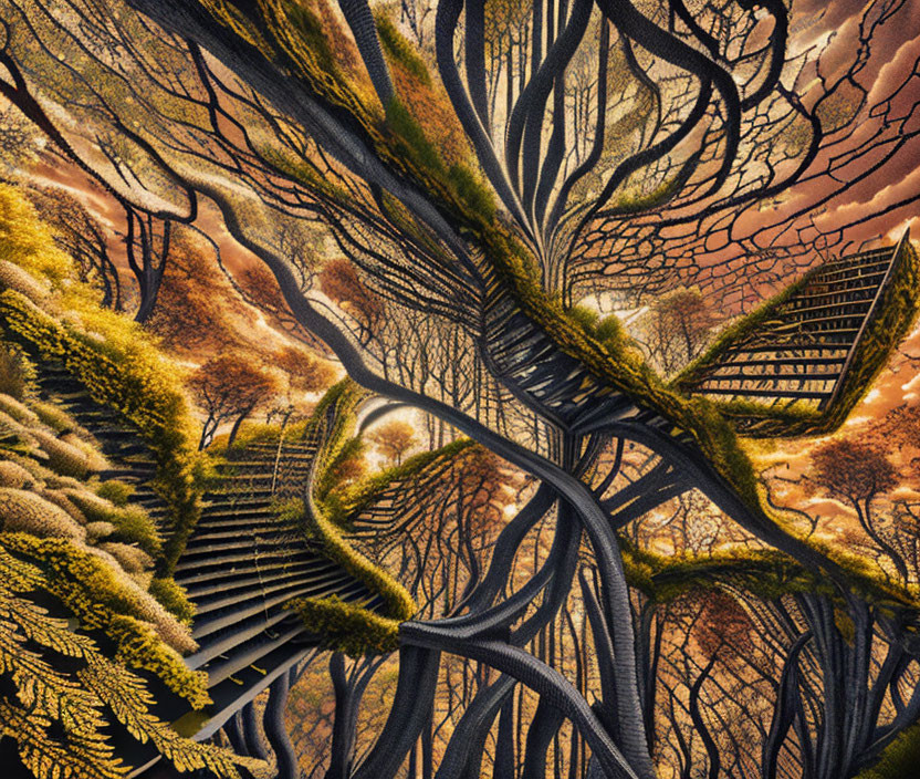 Surreal Fractal Landscape with Tree-Like Structures