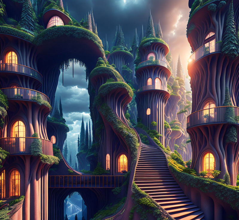 Enchanting Fantasy Tree Houses in Magical Forest