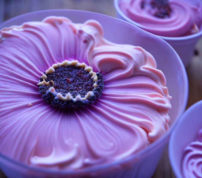 Colorful Swirled Dessert Cups on Wooden Background