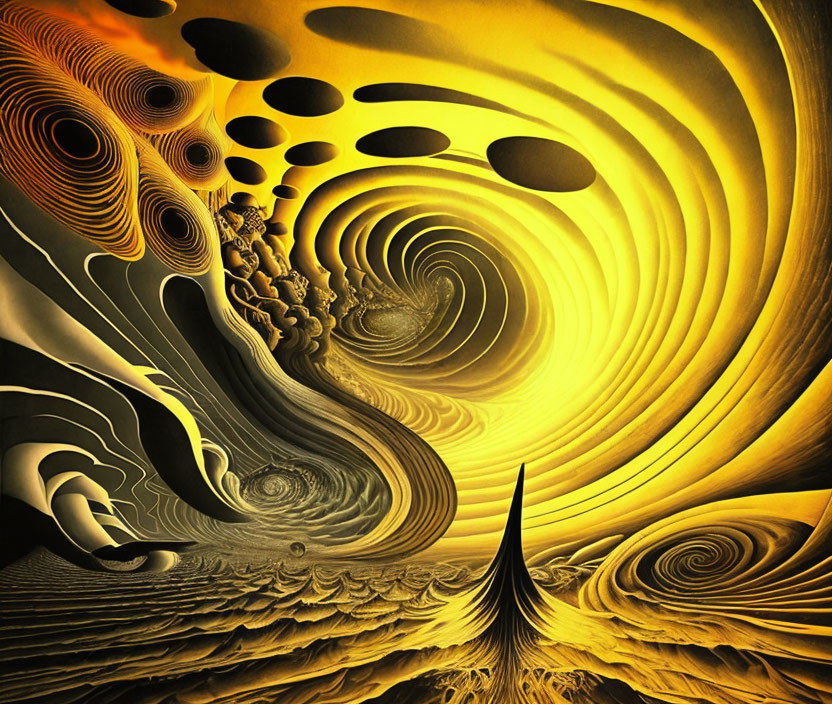 Abstract Fractal Image: Yellow and Black Swirling Patterns