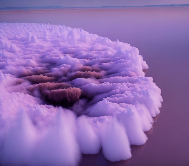 Tranquil purple surreal landscape with fluffy cloud formations