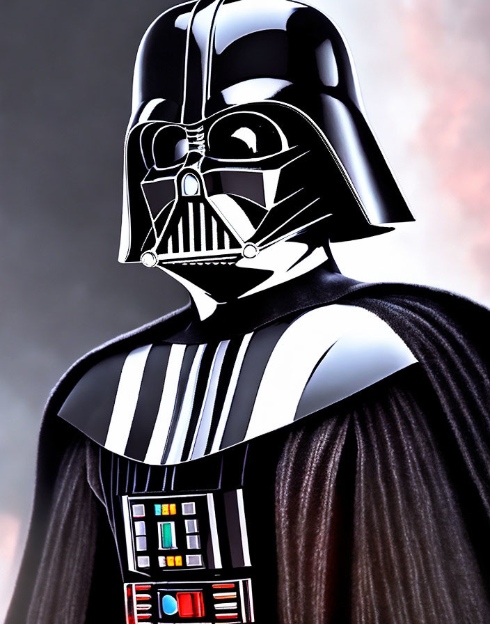 Detailed Darth Vader Costume Close-Up with Helmet, Mask, Cape, and Buttons