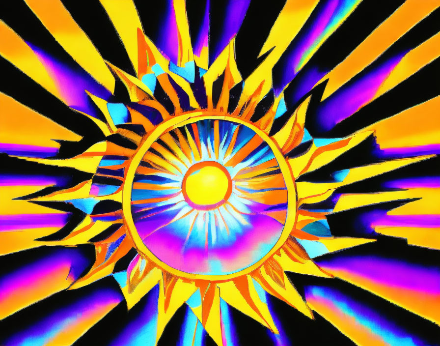 Colorful Psychedelic Sunburst Artwork with Abstract Patterns