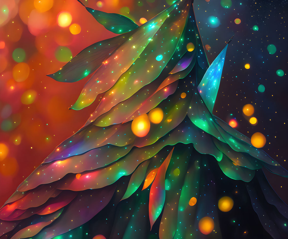 Colorful Christmas Tree Digital Art with Glowing Lights