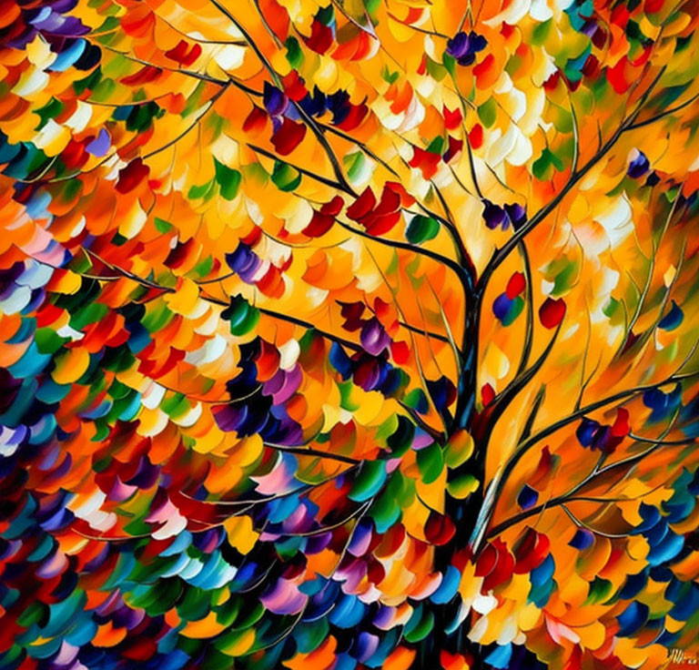 Colorful Abstract Tree Painting in Vibrant Hues