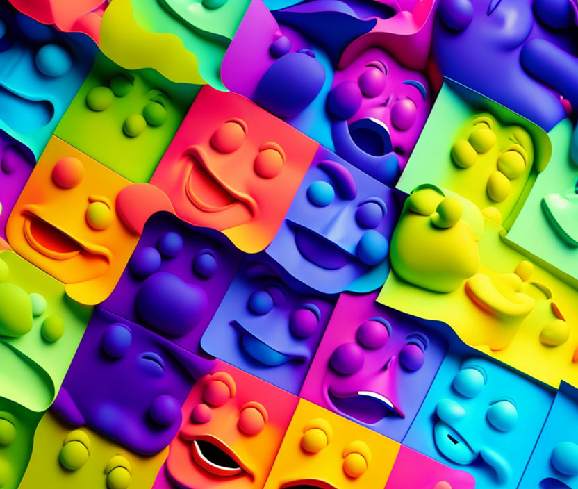 Colorful 3D emojis grid with various expressions