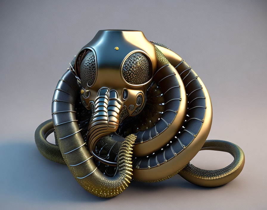 Metallic Serpent-Like Object with Intricate Designs in 3D Render