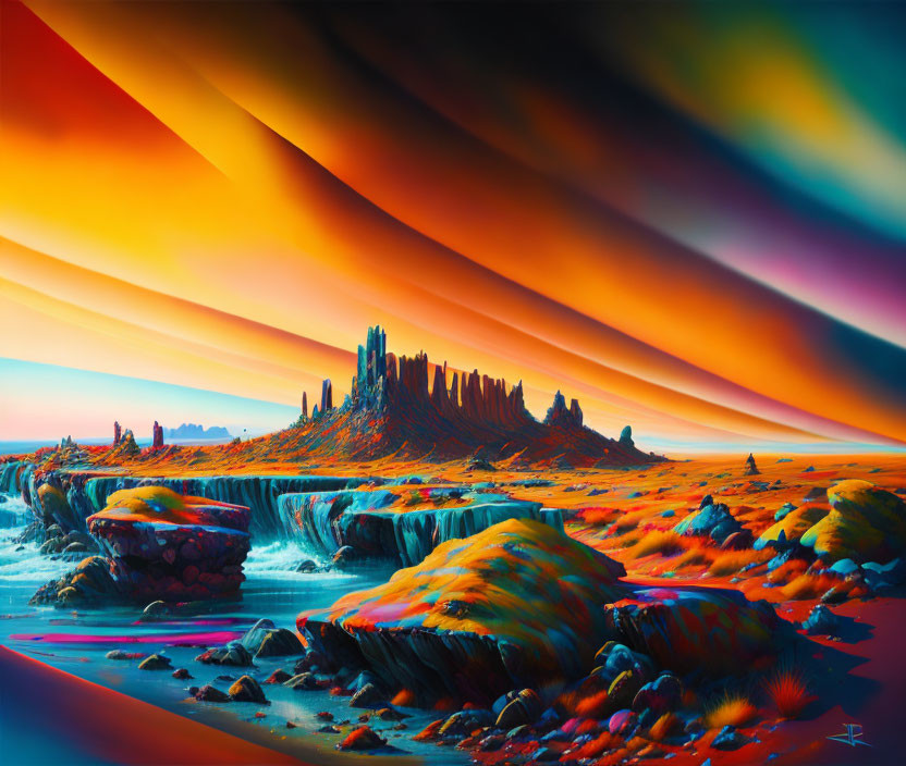 Colorful Alien Landscape with Orange and Blue Hues