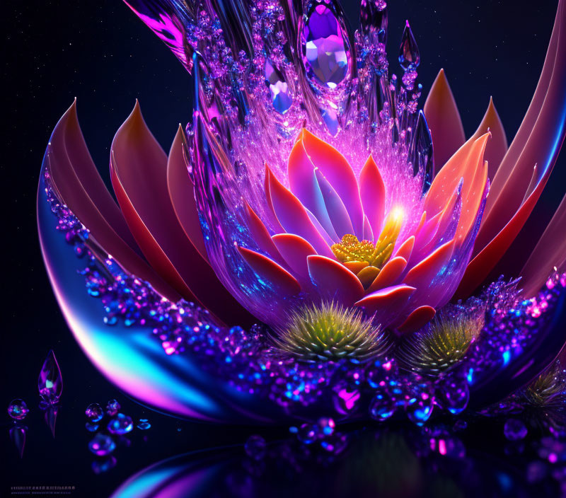 Colorful Lotus-Inspired Crystal Artwork with Starry Background