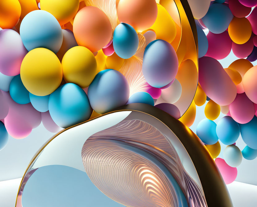 Colorful spheres and abstract ribbons in vibrant digital art