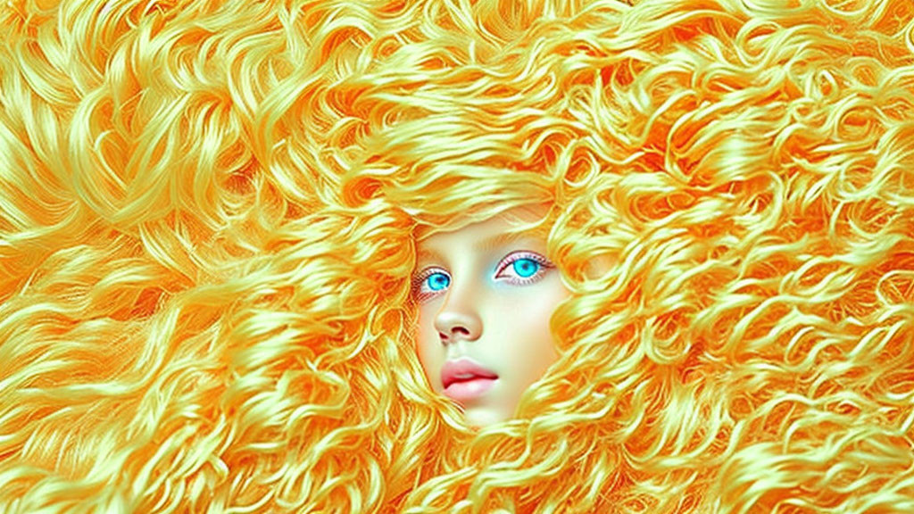 Vibrant blue eyes and golden hair illustration.