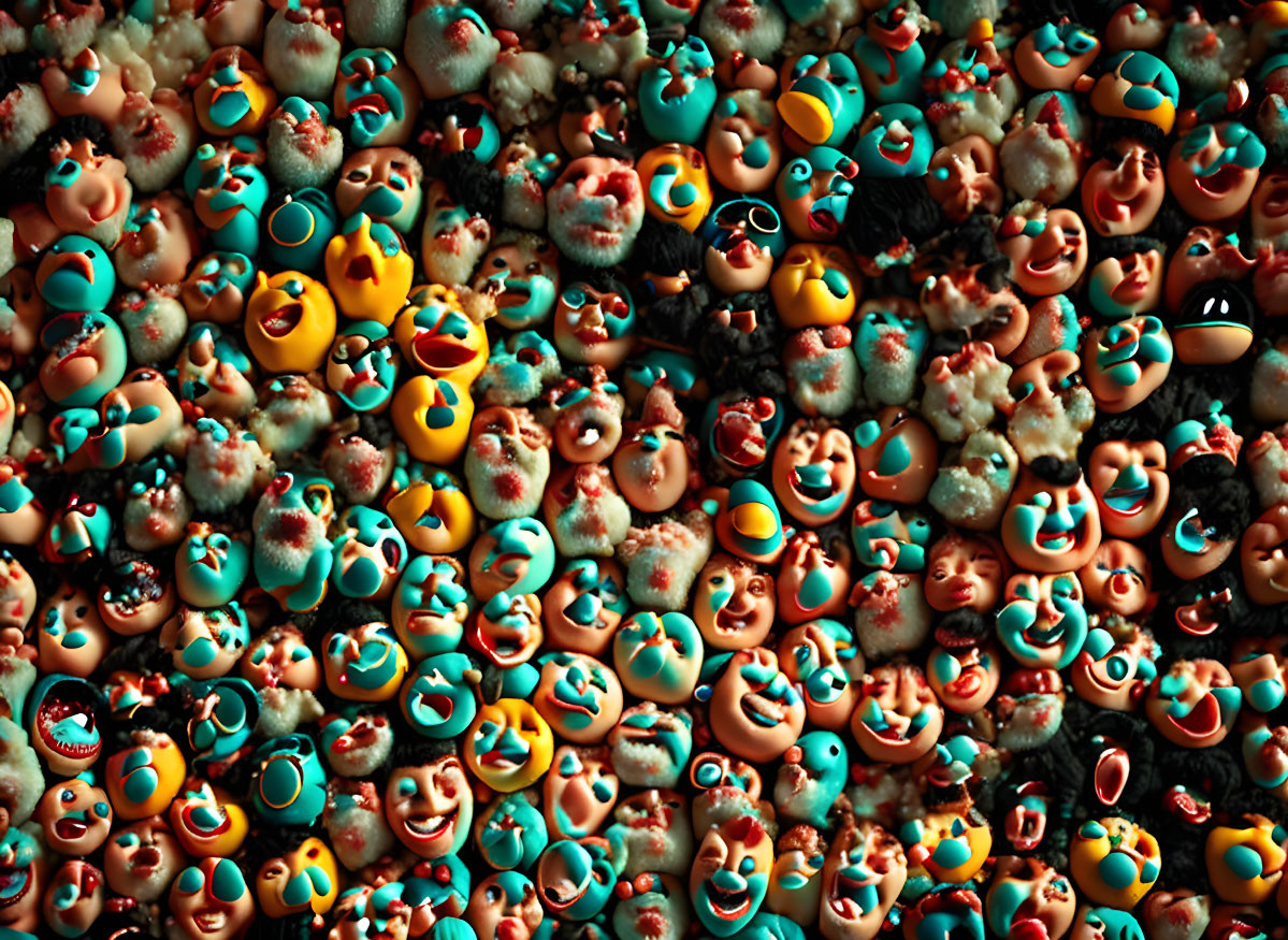 Colorful 3D emoji faces collage showcasing diverse emotions