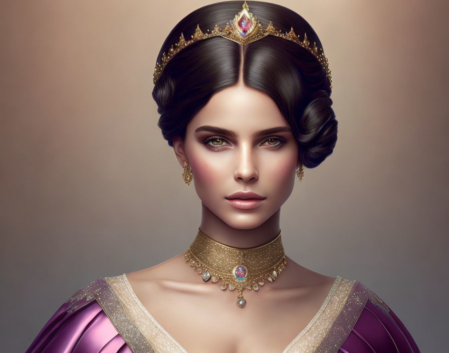 Regal woman digital portrait with Victorian elegance