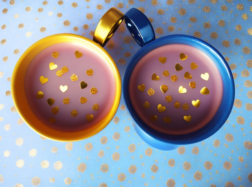 Heart-shaped confetti mugs on blue background