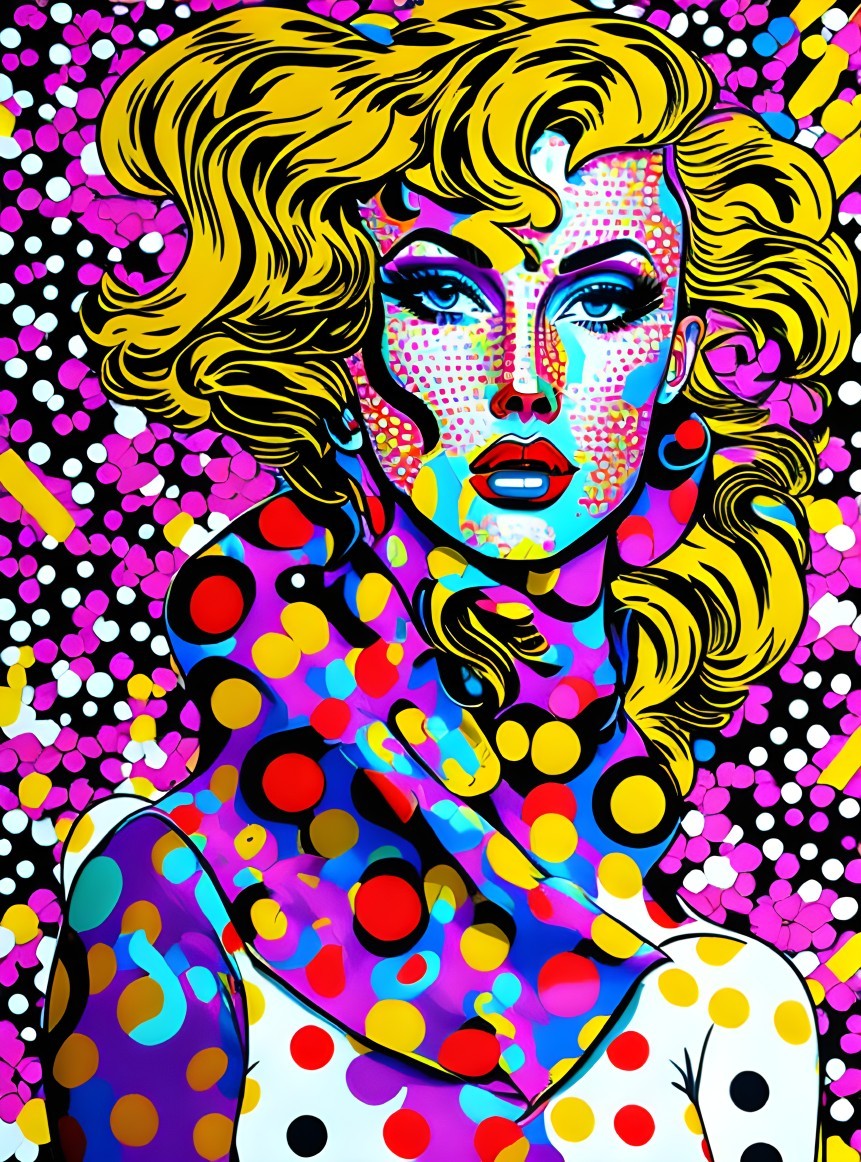 Colorful Pop Art Style Illustration of Woman with Yellow Hair