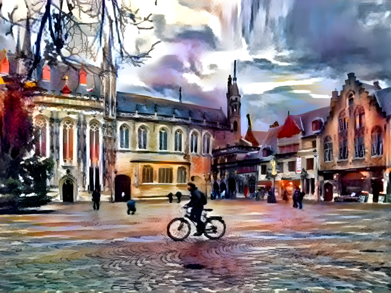 "Cyclist in Bruges"  - by Unreal.