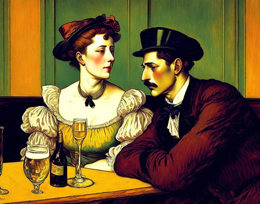 Romantic Vintage Bar Scene with Elegant Attire