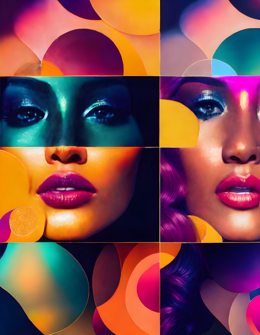 Colorful Collage Featuring Woman's Face and Vibrant Makeup