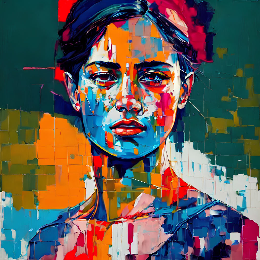 Colorful Abstract Portrait of Woman with Bold Brush Strokes