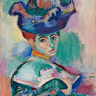 Stylized Portrait of a Woman with Blue Hat and Elegance