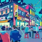 Vibrant Night City Scene with Neon Lights and Colors