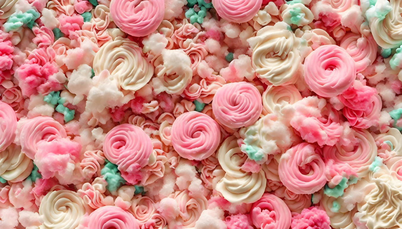 Pink and White Frosting Swirls with Sprinkles on Cake