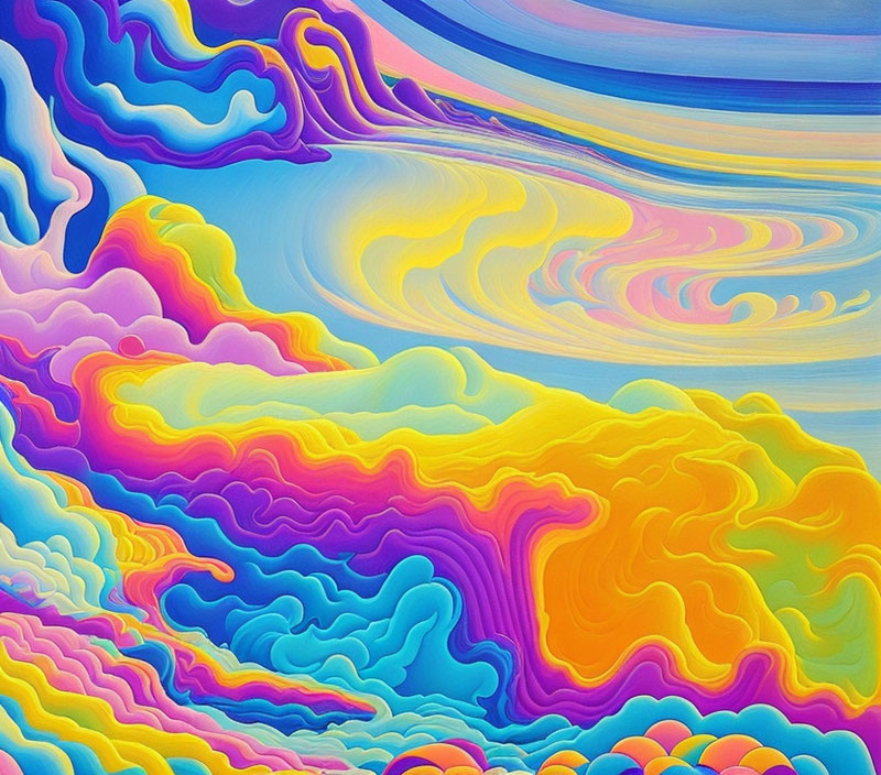 Colorful Psychedelic Painting with Swirling Abstract Patterns