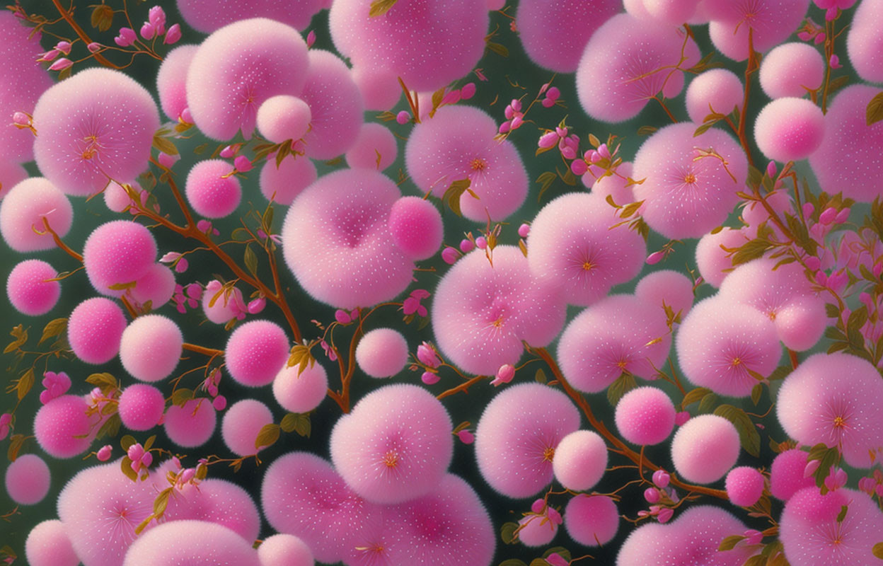 Fluffy pink pom-pom flowers on dark background