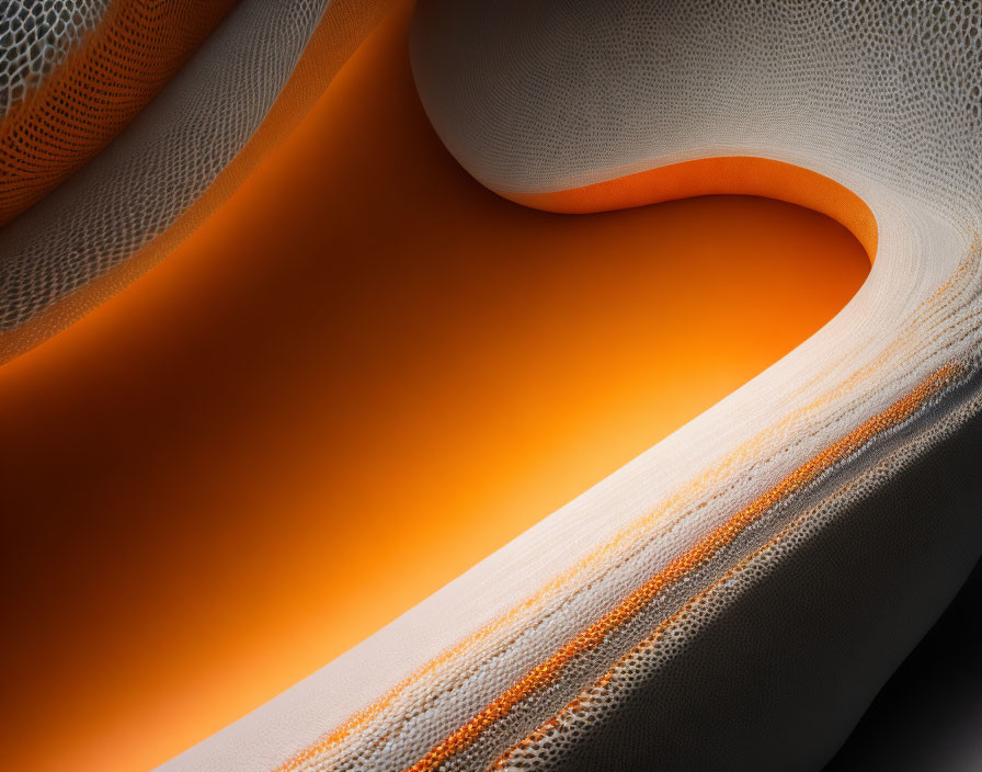 Abstract orange and white flowing forms with textured mesh edge