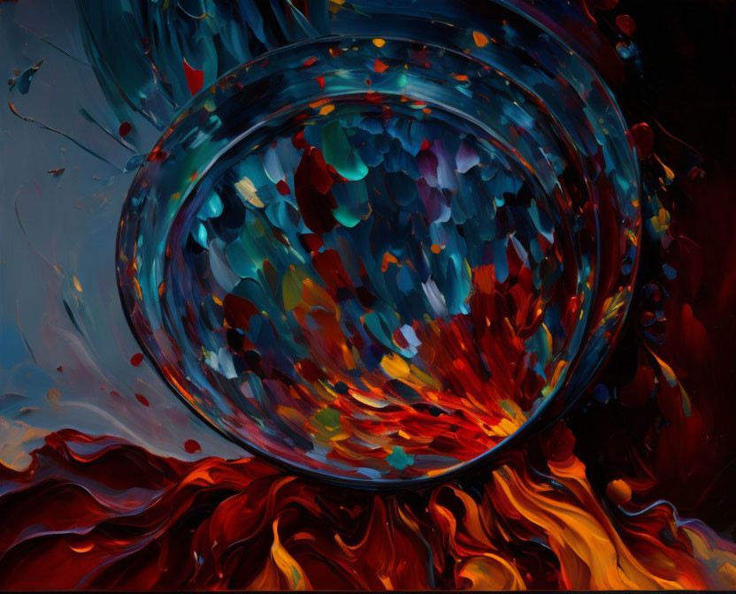 Colorful Abstract Painting with Transparent Bubble and Swirls