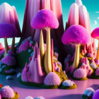 Colorful Mushroom-Like Structures in Surreal Landscape
