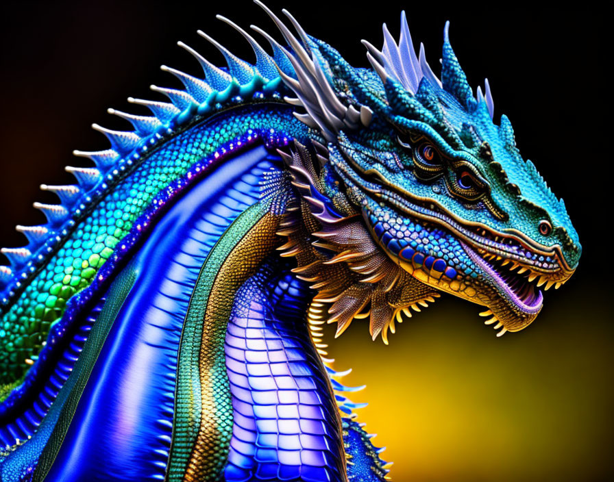 Detailed Blue Dragon Illustration with Sharp Spikes and Intricate Scales