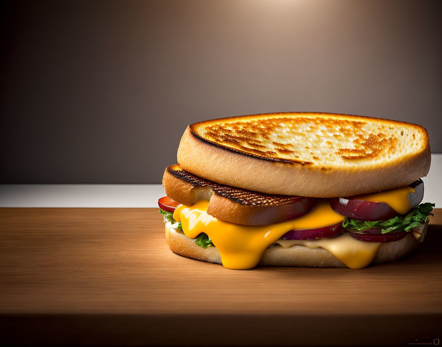 Cheese and Deli Meat Toasted Sandwich on Wooden Table