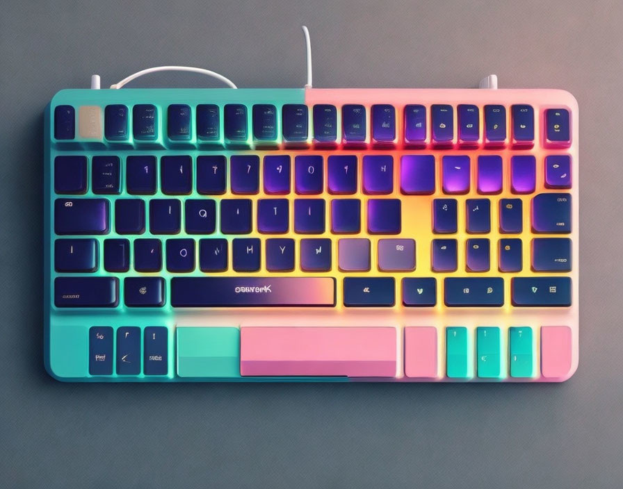 Vibrant Rainbow Backlit Mechanical Keyboard on Gray Surface