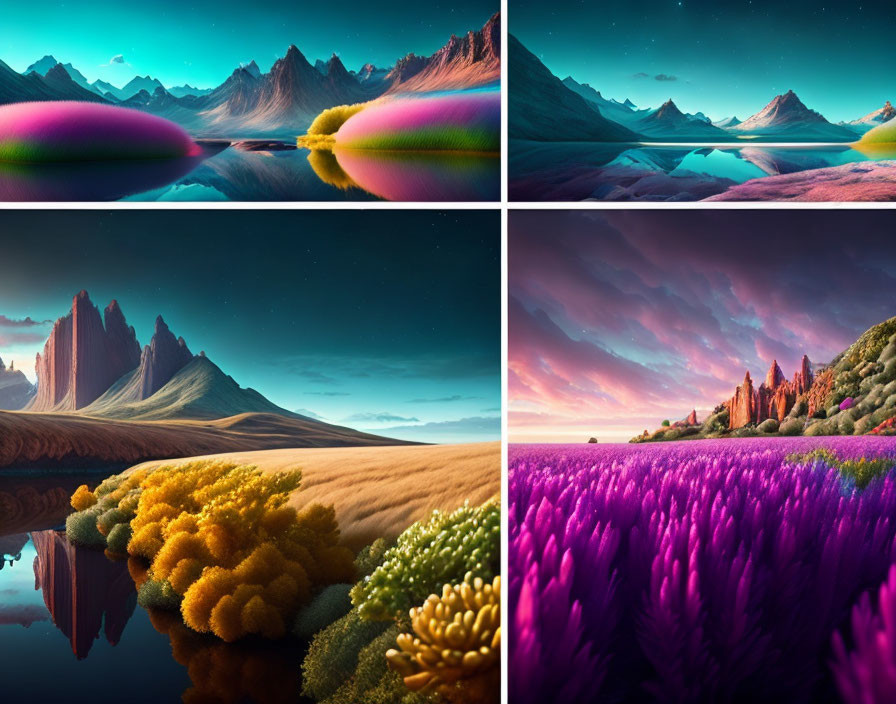 Colorful Surreal Landscapes with Vibrant Elements